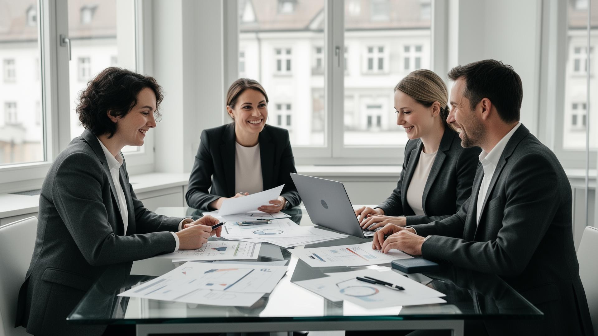 Beraterteam von NEXERY bei einer Strategie-Sitzung in einem Münchner Büro